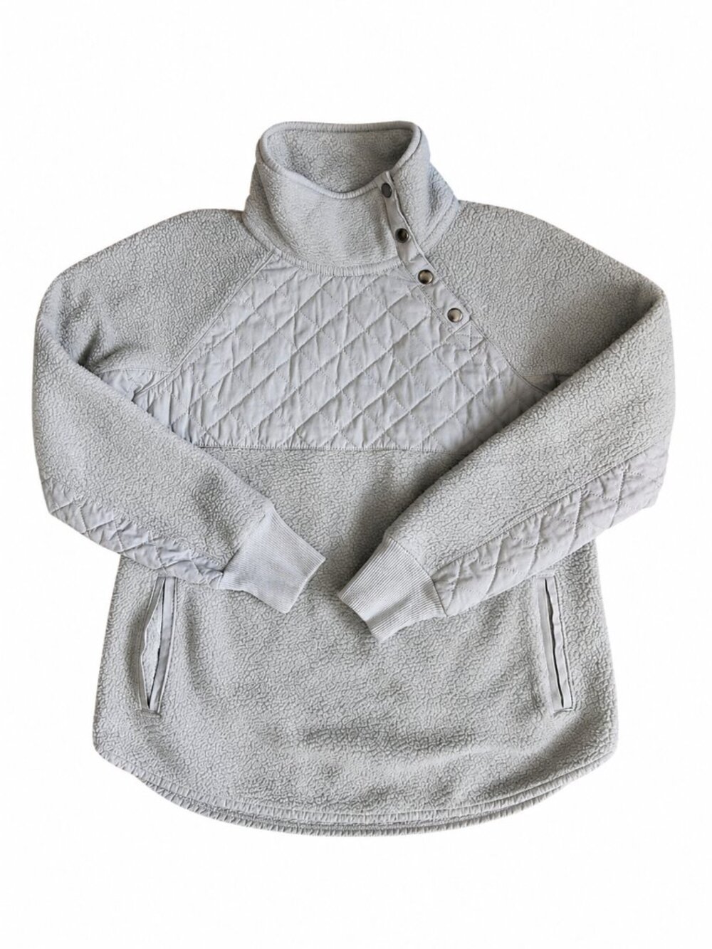 Abercrombie & Fitch Sage Green Sherpa Quilted Snap Pullover | Small